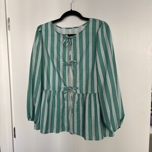 SHEIN Green and White Striped Blouse